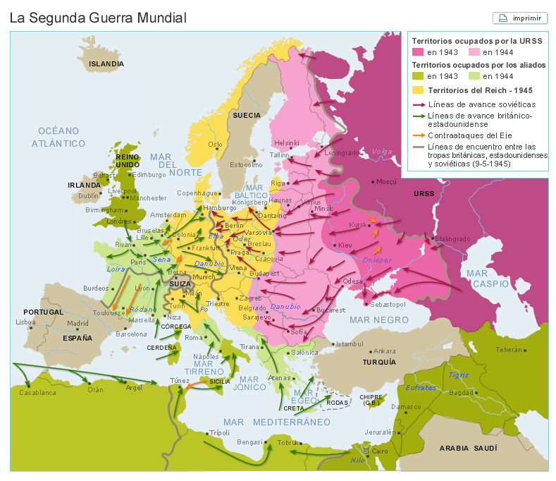 Gran formato Segunda Guerra Mundial mapa a mapa